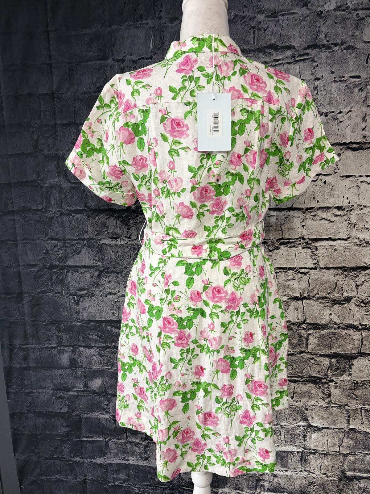 Hill House Laura Dress Womens Medium Pink Roses Linen Collared Belted Pockets