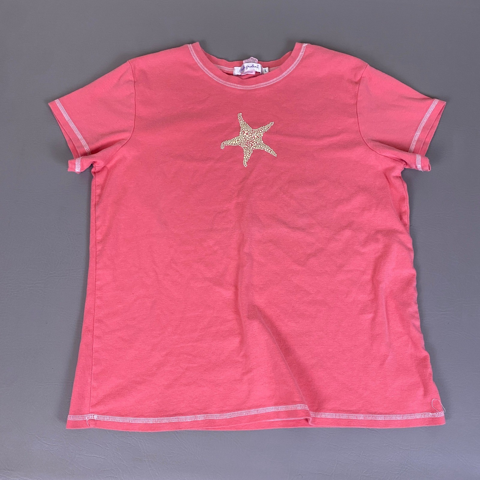 Fresh Produce T-Shirt Women’s Size Large Pink Beaded Starfish Cotton USA Made