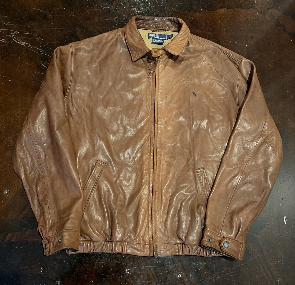 Polo Ralph Lauren Men’s Brown Leather Full Zip Lined Jacket w/ Pockets L