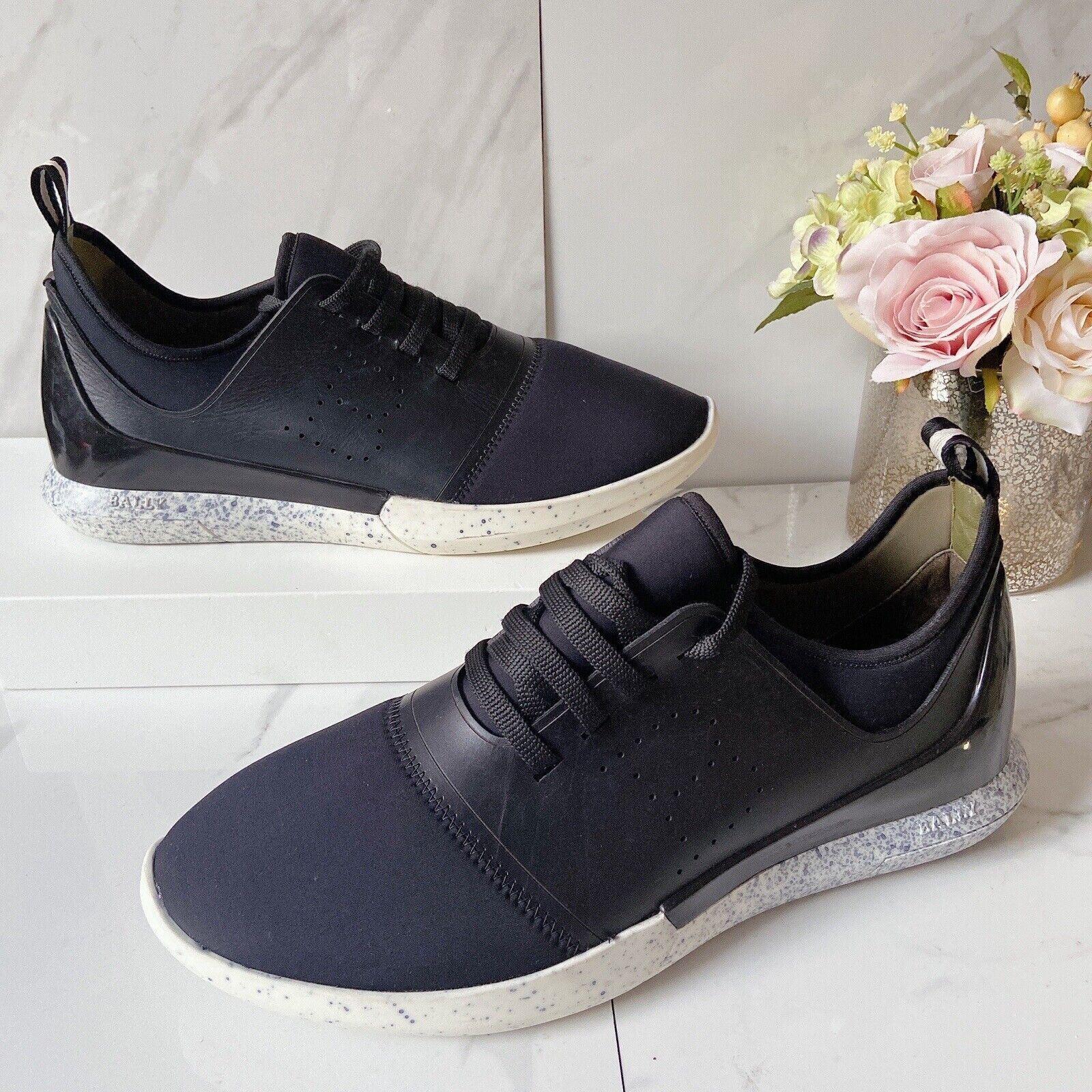 NEW BALLY Mens Logo Avro Leather & Neoprene Lace Up Trainer Sneakers Black US 8