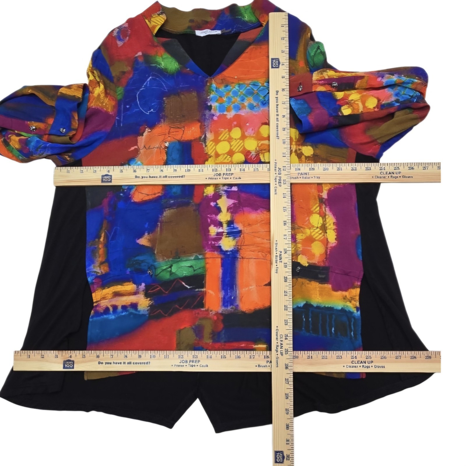 Lemon Grass NY Wearable Art Abstract Vibrant Colorblock V-Neck Tunic Top size XL