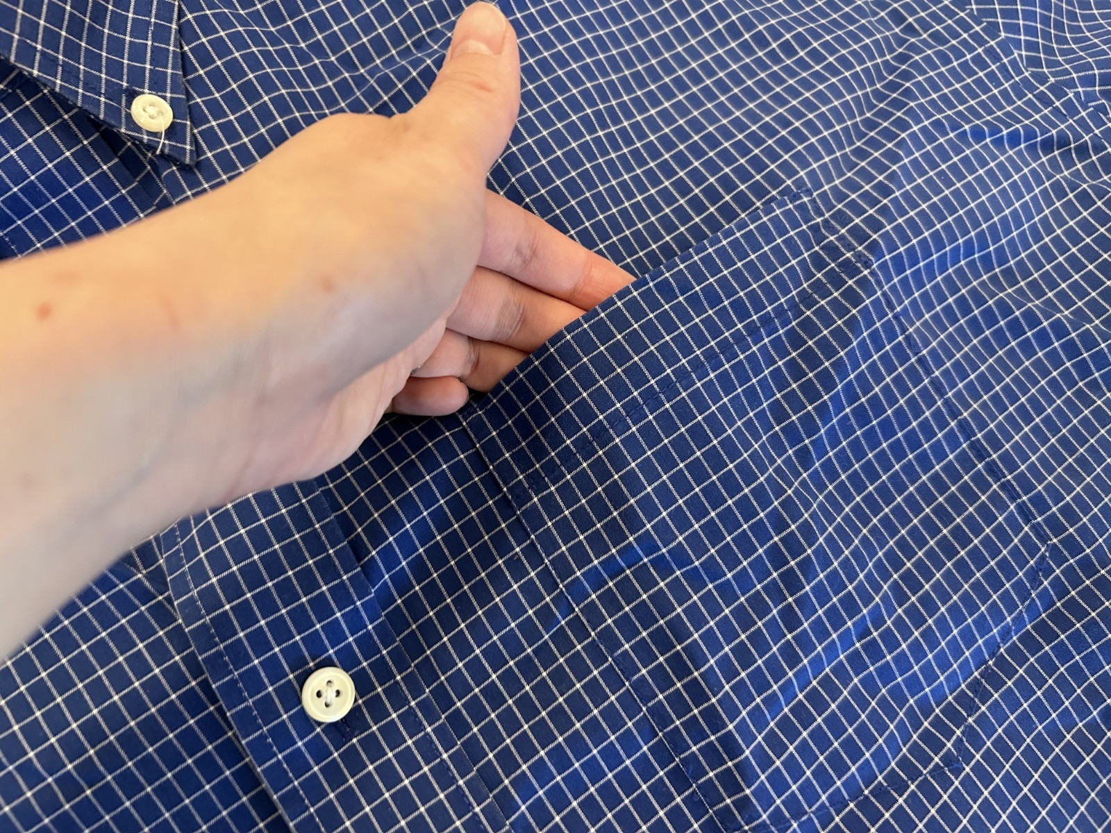 L.L. Bean Button Down Shirt XXL Short Sleeve Reg Fit Blue Plaid Cotton Casual
