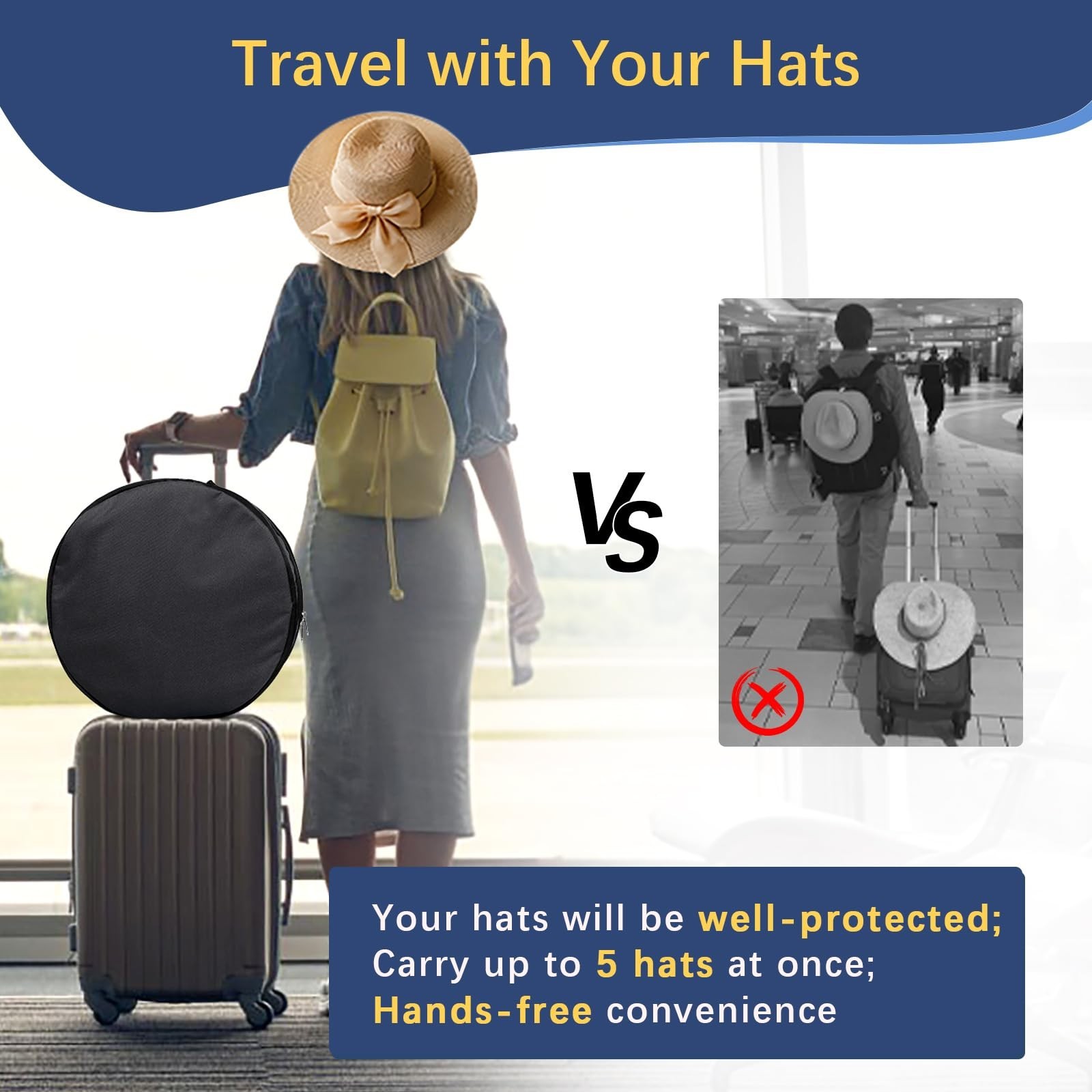 Travel Hard Shell Hat Box for Cowboy Hats – Collapsible Organizer with Handle &
