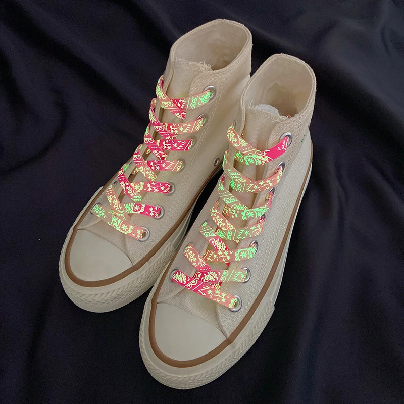 1 Pair Fluorescent Shoe Laces night run cool Flat Shoelaces Splash-ink Printing