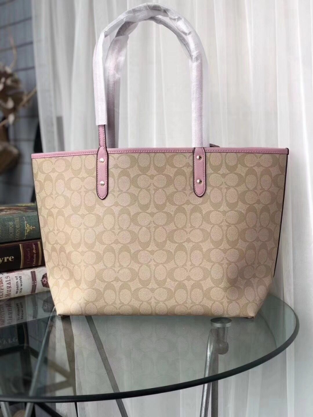 Coach F36658 Brown / Pink Reversible City Tote Bag With Pouch Outlet NWT
