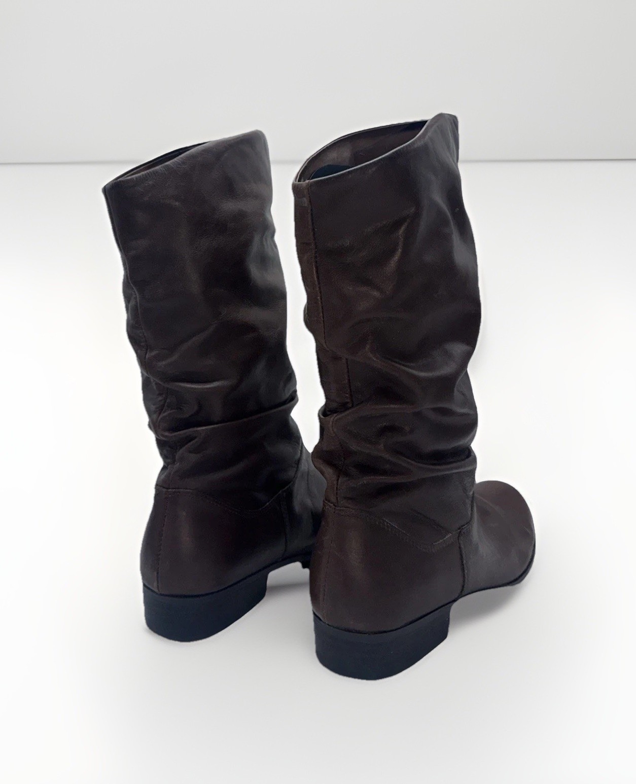 Women’s Brown Leather Mid Calf Boots Size 9M Flat Casual Riding Boots