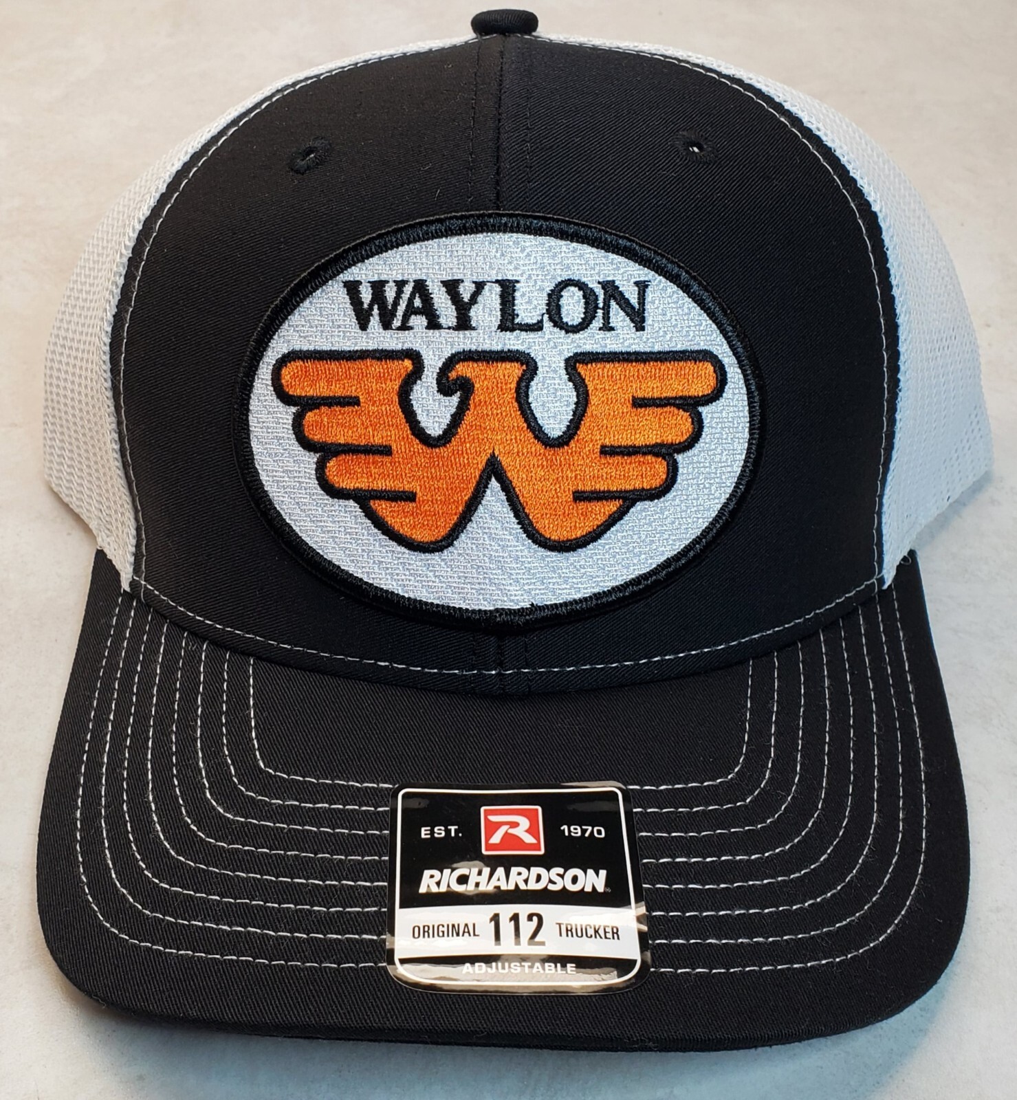 WAYLON JENNINGS Patch on Richardson 112 Trucker Hat Snapback Black/White