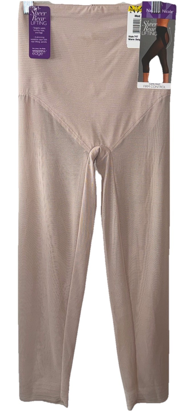 Naomi & Nicole Sheer Rear Lifting Capri Pant Firm Control Style 747 M Warm Beige