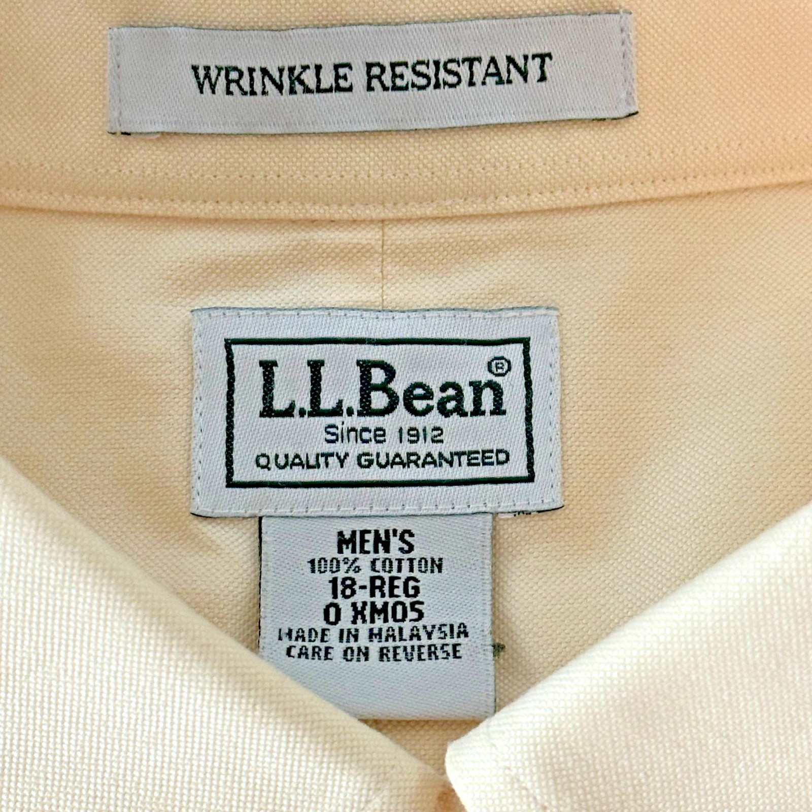 LL Bean Wrinkle Resistant Short Sleeve Button Down Shirt Mens 18 Reg Yellow