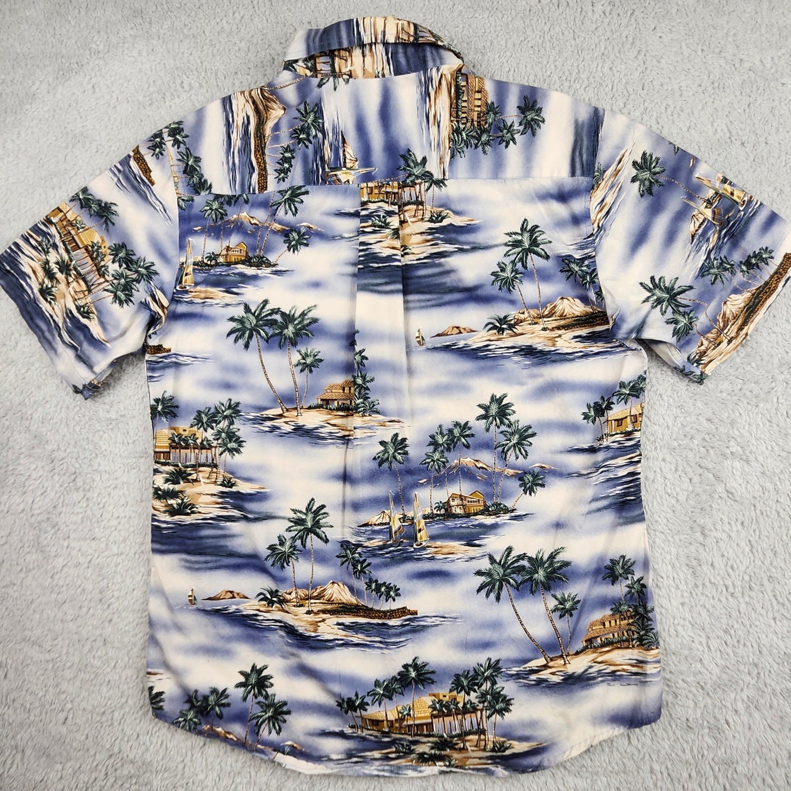 David Taylor Hawaiian Shirt Mens Medium Button Down Blue Tropical Cruise Aloha