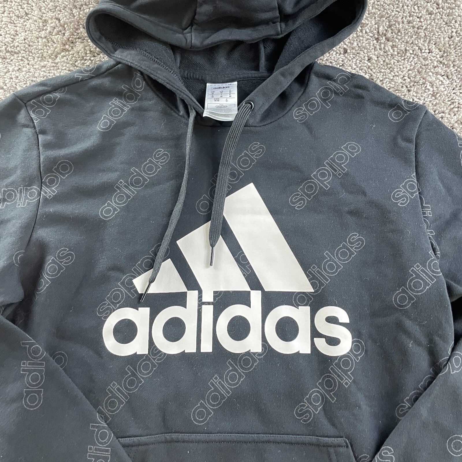 Adidas Hoodie Mens Medium Black White All Over Print Sweatshirt Pullover