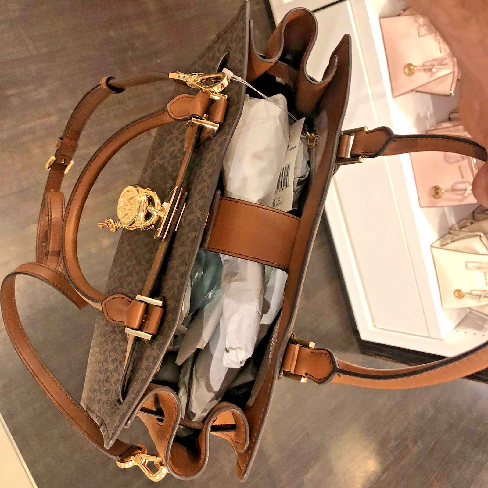 MICHAEL KORS HAMILTON MEDIUM SATCHEL SHOULDER BAG BROWN HANDBAG PURSE MESSENGER