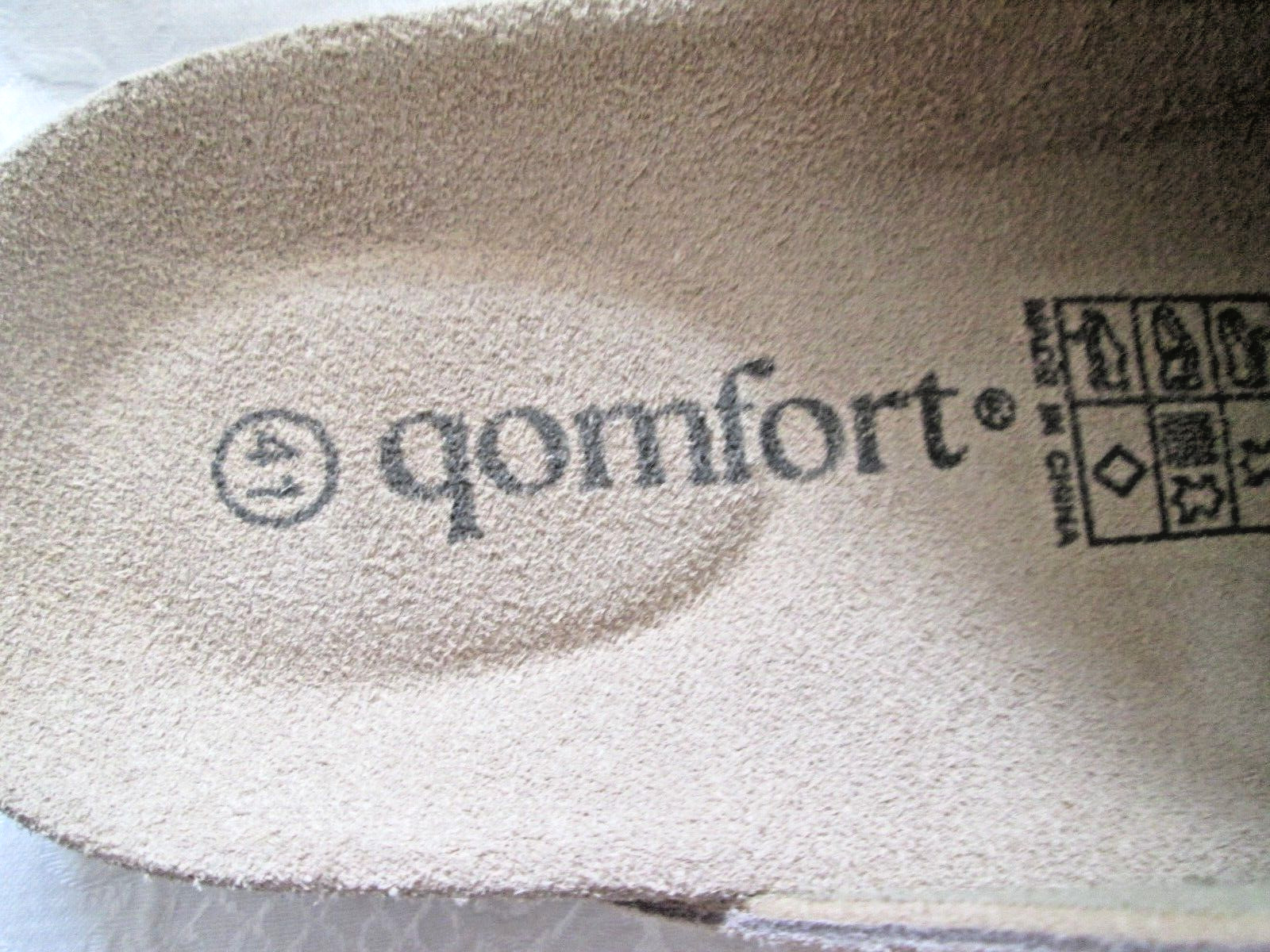 GOMFORT LT TAN/BEIGE SUEDE 41 SLIP-ON CLOGS CORK HEEL BUCKLE UPPER NEW
