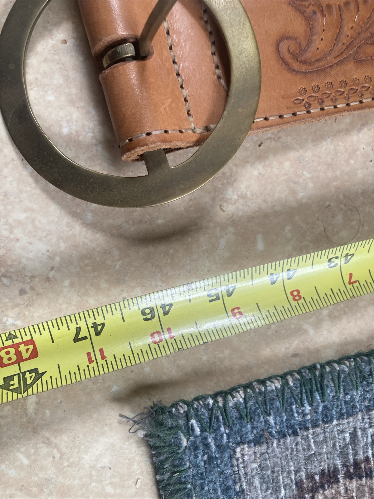 vintage HAND TOOLED belt Size 46 brown Genuine leather 2-3/4 Inch Wide