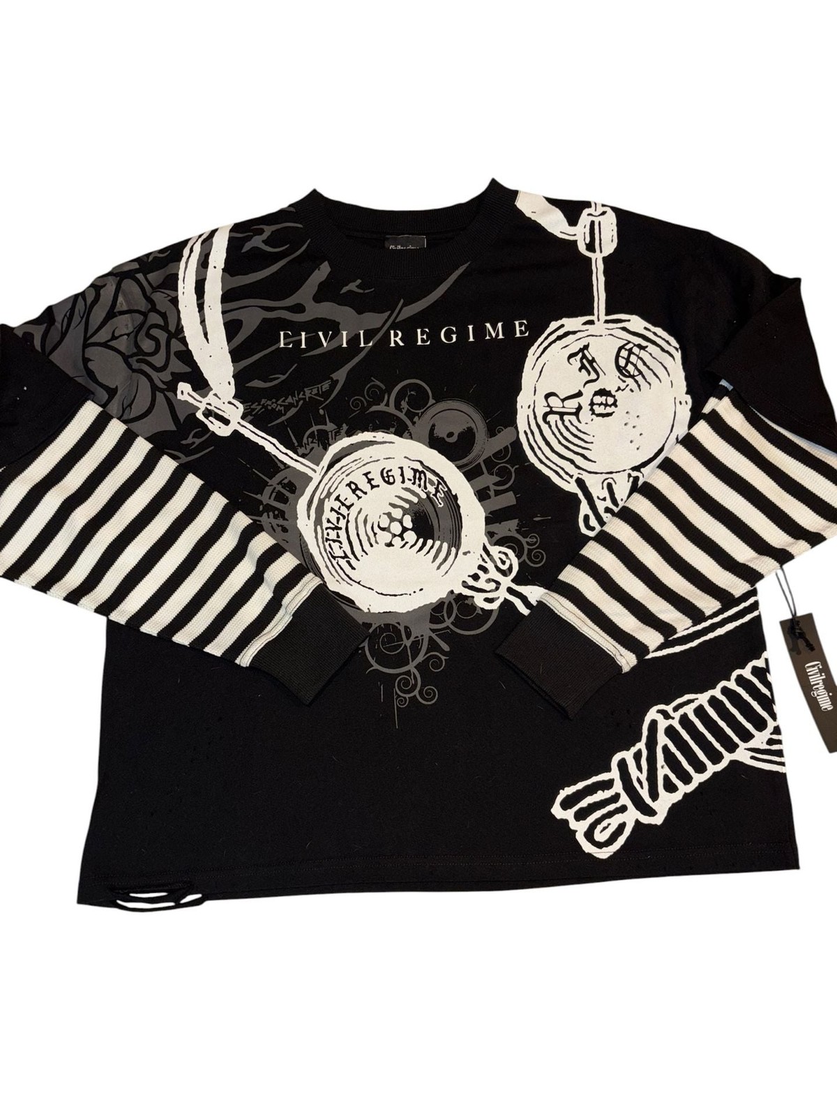 Civil Regime Long Sleeve Layered Striped Graphic Print T-Shirt