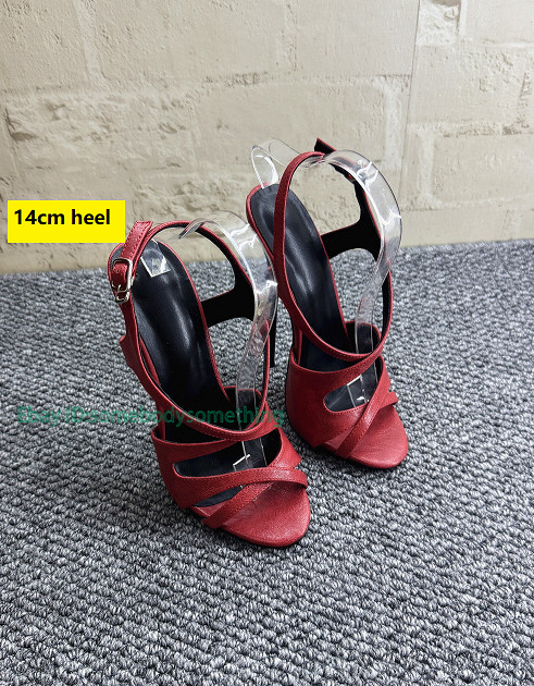 16cm/14CM High Heels Sandals Matte Leather Stage Show Shoes T-shape Strap