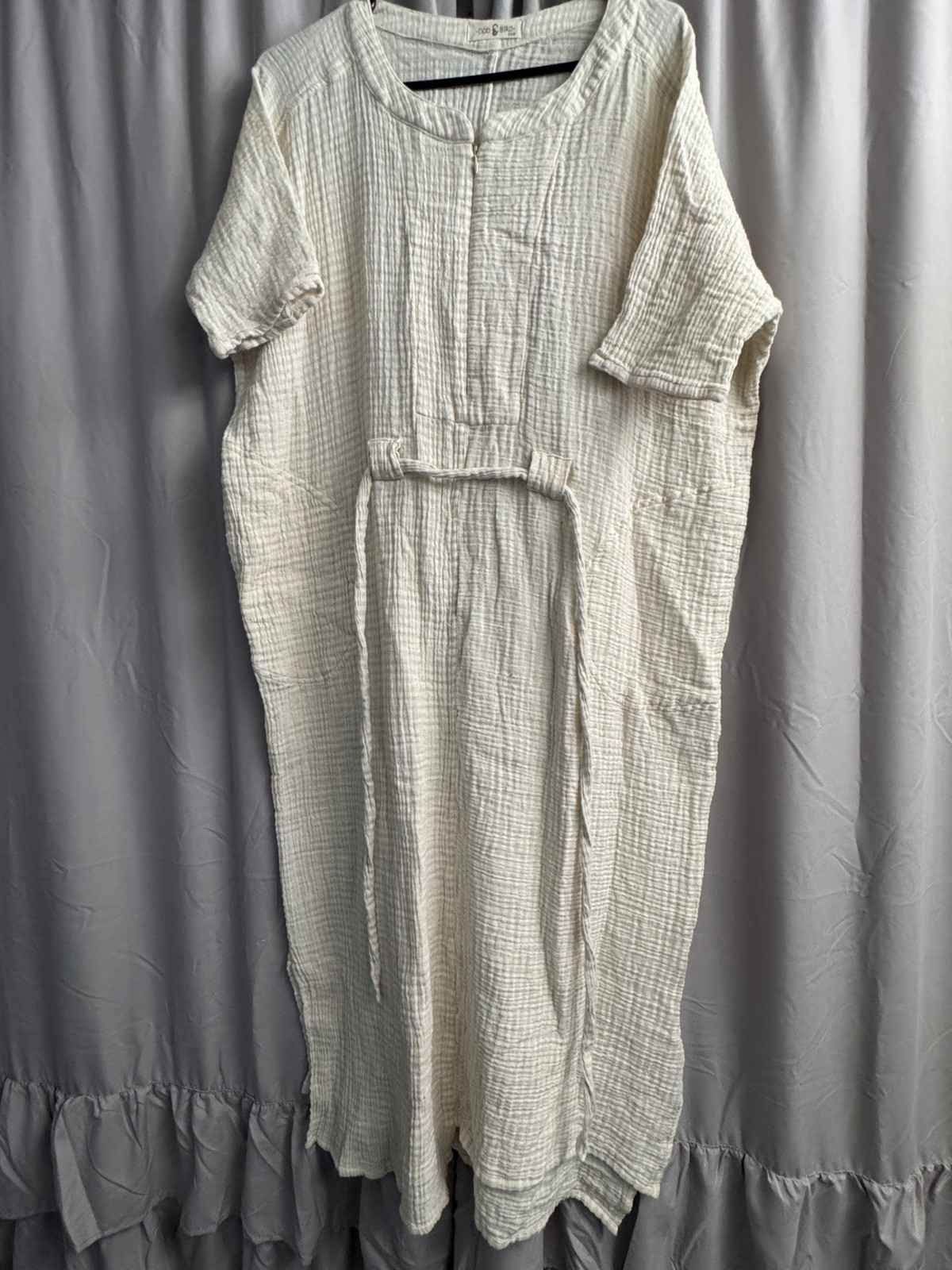 Odd Bird Ruya Tunic Dress XS/S Ivory Organic Cotton Gauze Belted Caftan