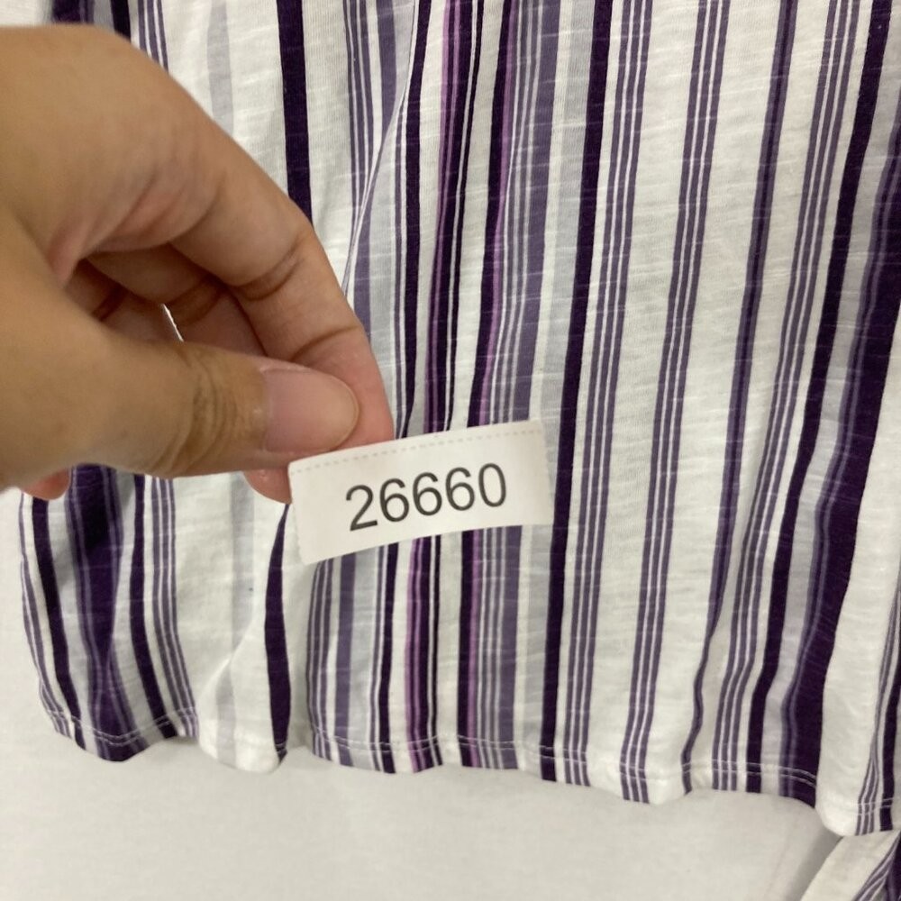 Lane Bryant Top size 26/28 Purple Striped Tie Front Stretch Casual Comfy