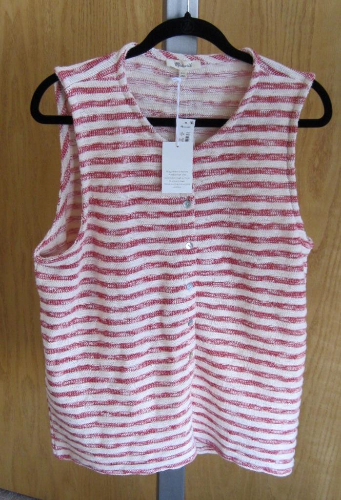 NEW MADEWELL WOMENS RED/CREAM STRIPE Sleeveless Sweater VEST TOP SHIRT SZ XXL