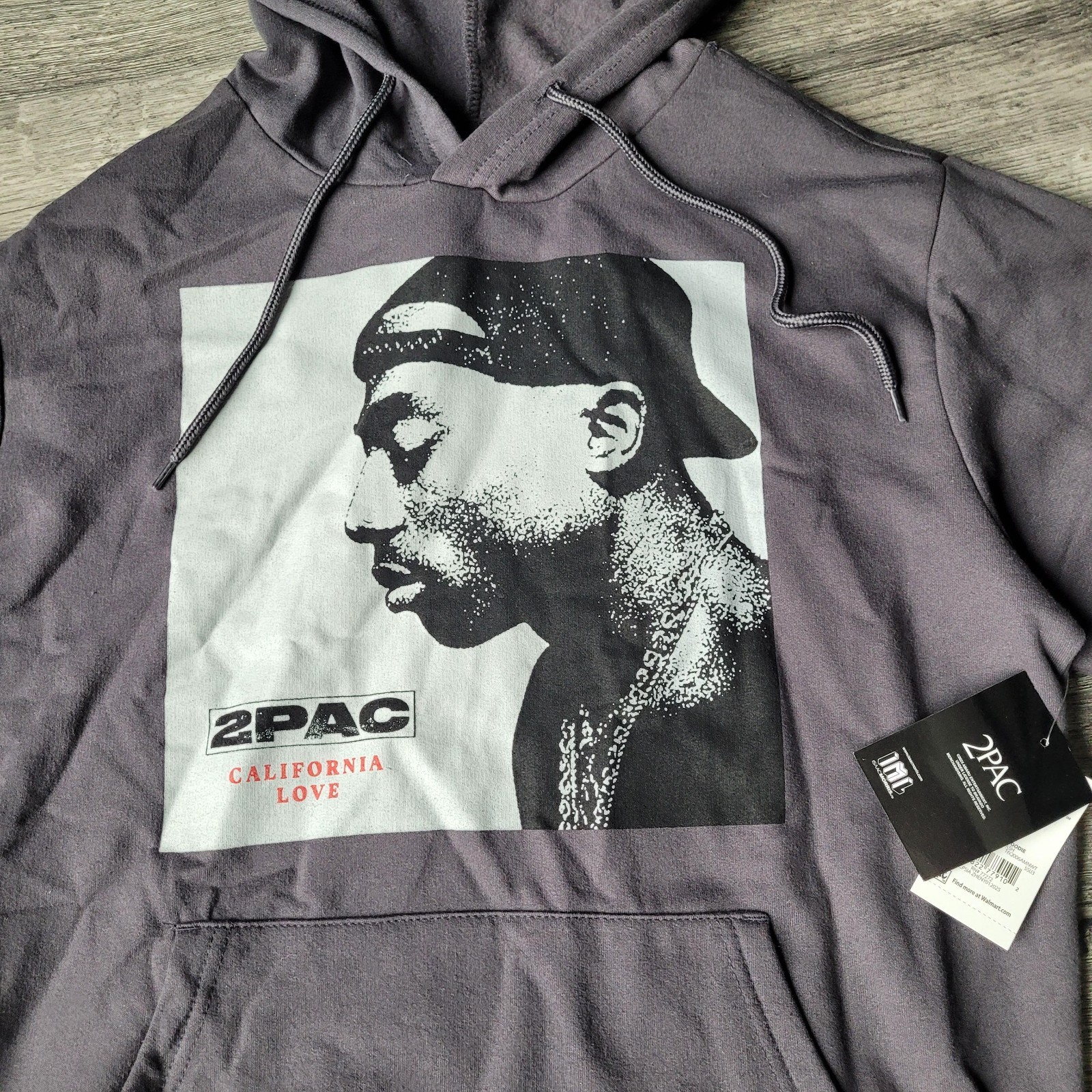 New NWT Size Sm Tupac “California Love” Pullover Hoodie Unisex Volcanic Ash Gray