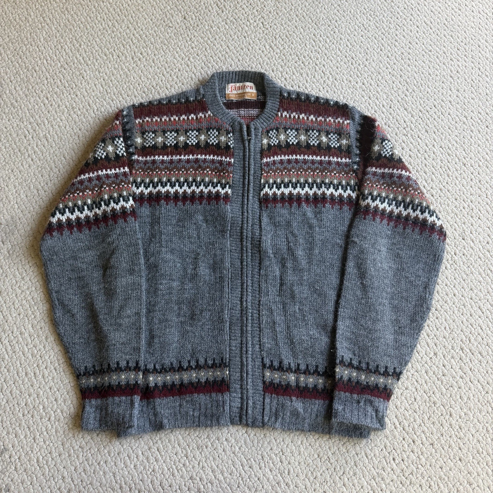 True Vintage Jantzen Zip Up Acrylic Cardigan Sweater Size Medium