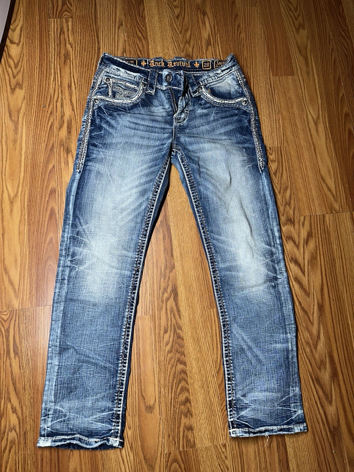 Buckle Revival Men’s Blue Medium Wash Slim Straight Denim Jeans Cotton 5-Pocket