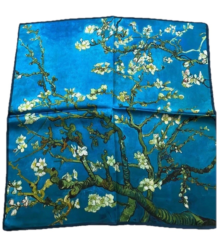 21” X21″Almond Blossoms 2 Print Pure Mulberry Satin Silk12momme Scarf 53x53cm647