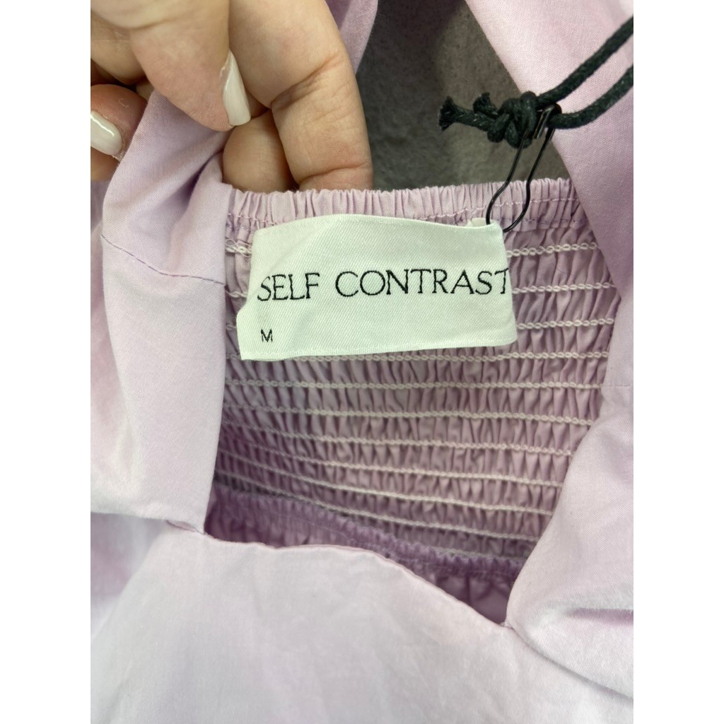 NWT Self Contrast Dress Womens Sz M Halter Midi Lavender Cotton Poplin Slit