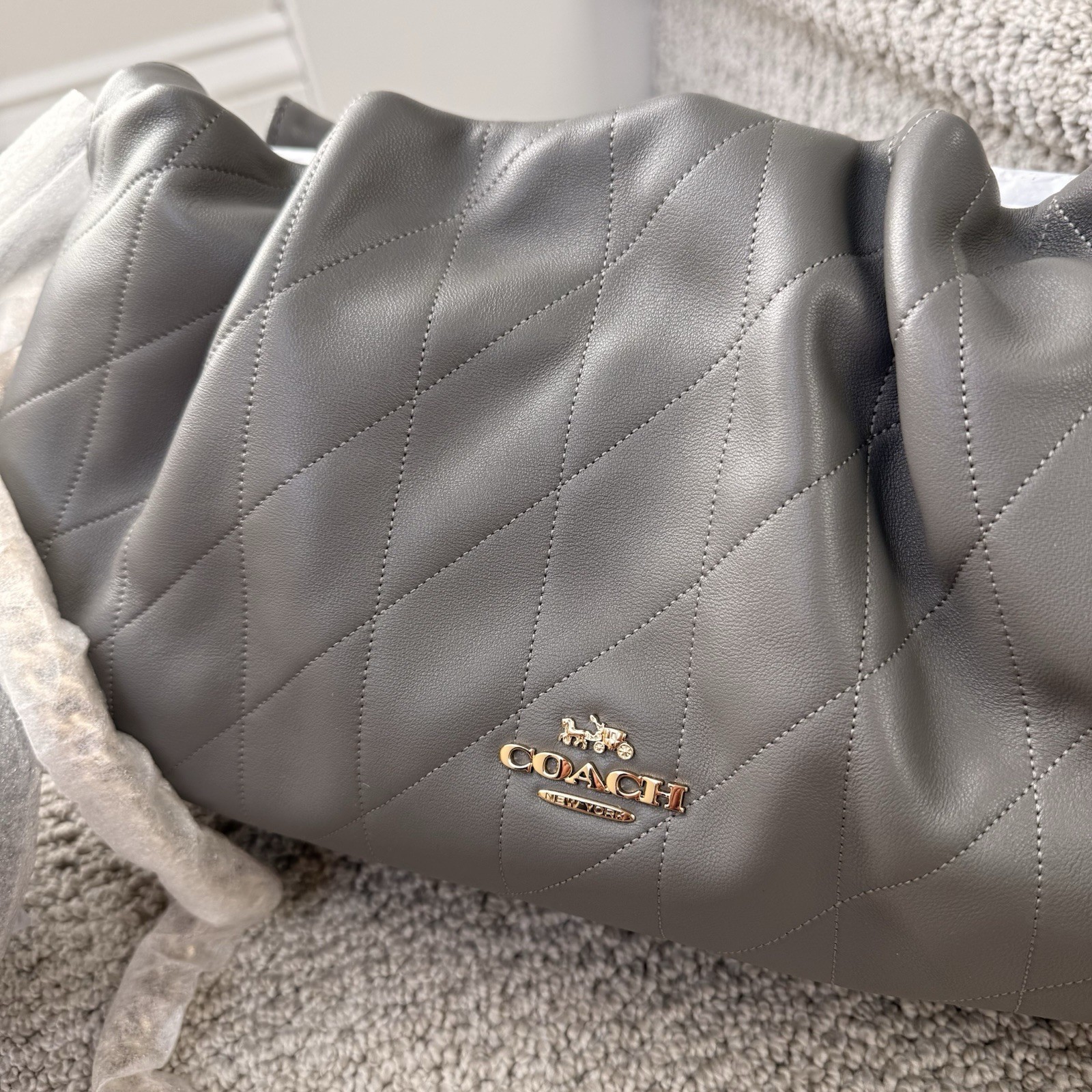 NWT Faye Large Shoulder & Crossbody Bag Quilting Nappa Leather CCZ58 Gold/Slate