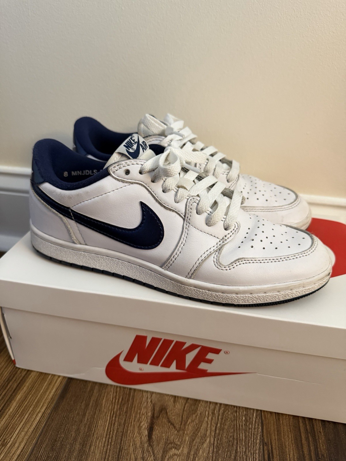NIKE AIR JORDAN 1 LOW 85 OG METALLIC BLUE WHITE/NAVY SIZE MEN’S 8 Used With Box