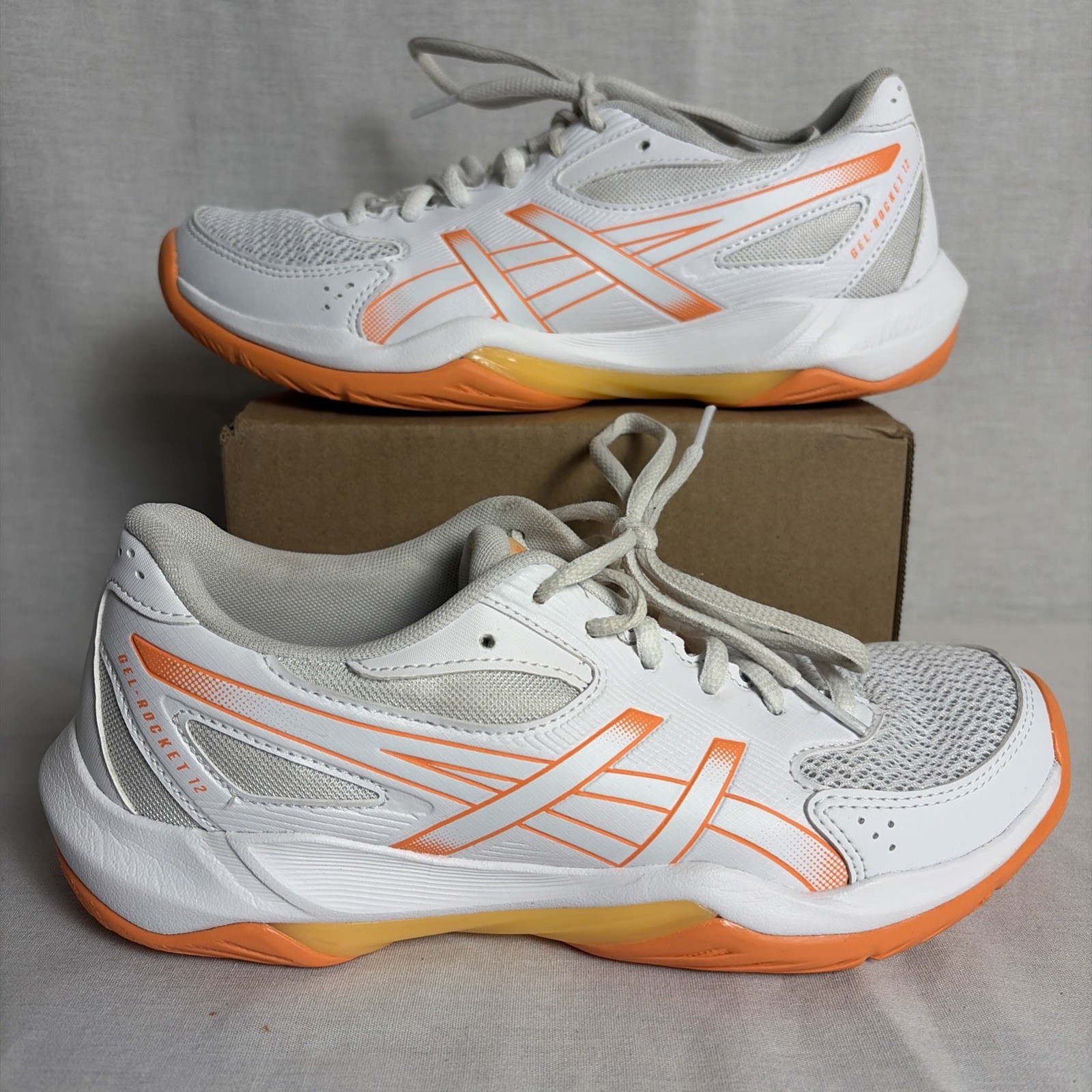 ASICS GEL-ROCKET 12 Women’s Indoor Court Shoes White Vivid Coral Size 7