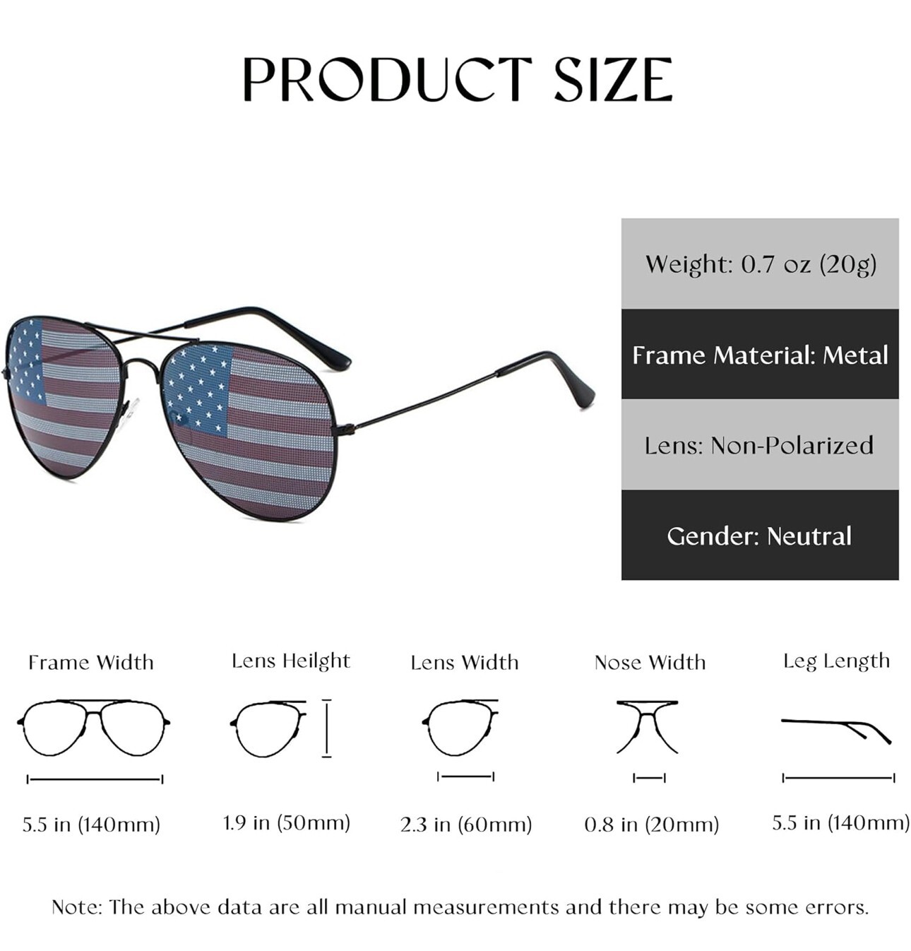 USA Glasses American Flag Aviator Sunglasses Black United States Patriotic