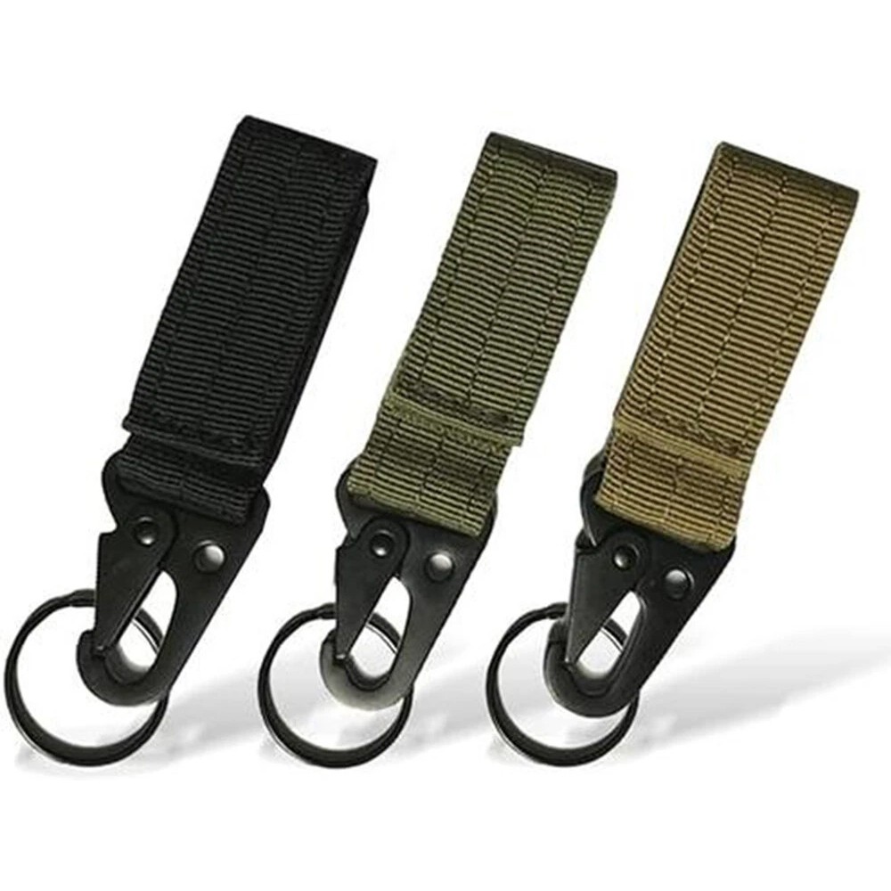 3 PCS Outdoor Webbing Buckle Hook Tactical Molle Key Ring Belt Holder Nylon Clip