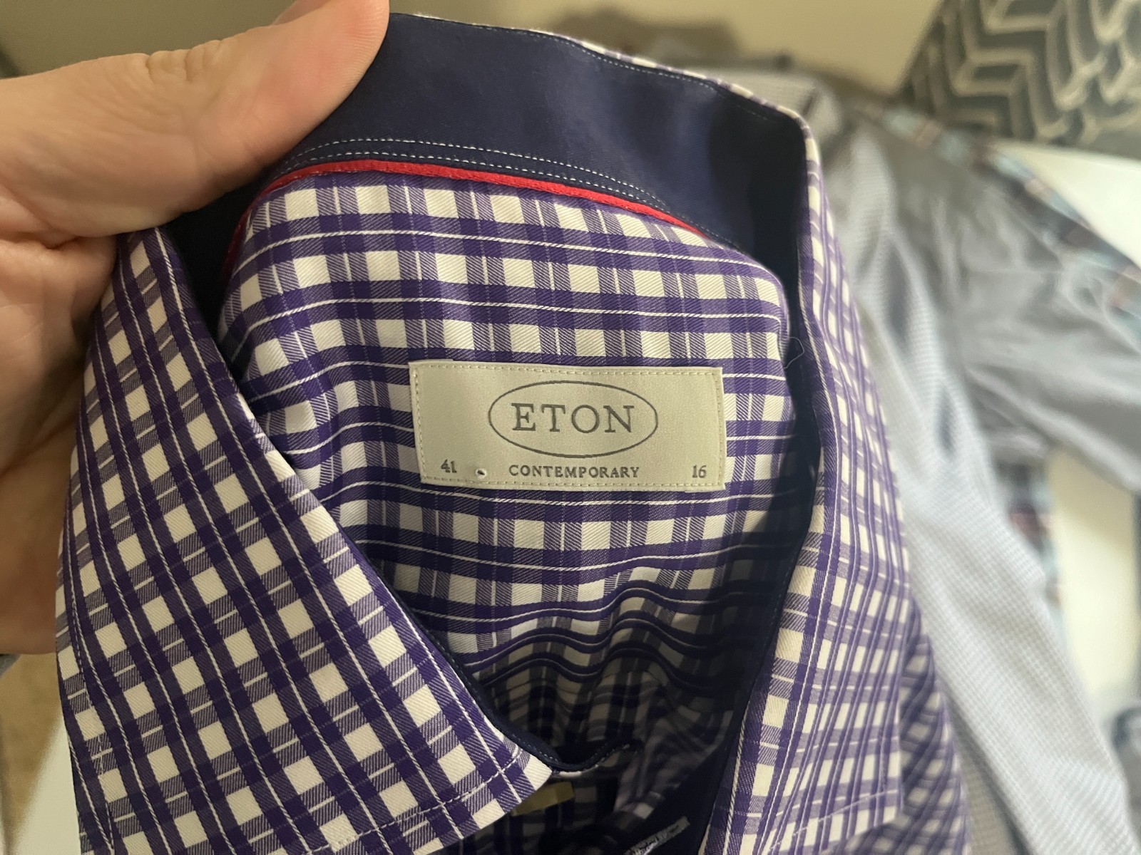 👔 Eton Men’s White Purple Contemporary Fit Dress Shirt 16 41 L Casual 💼✨