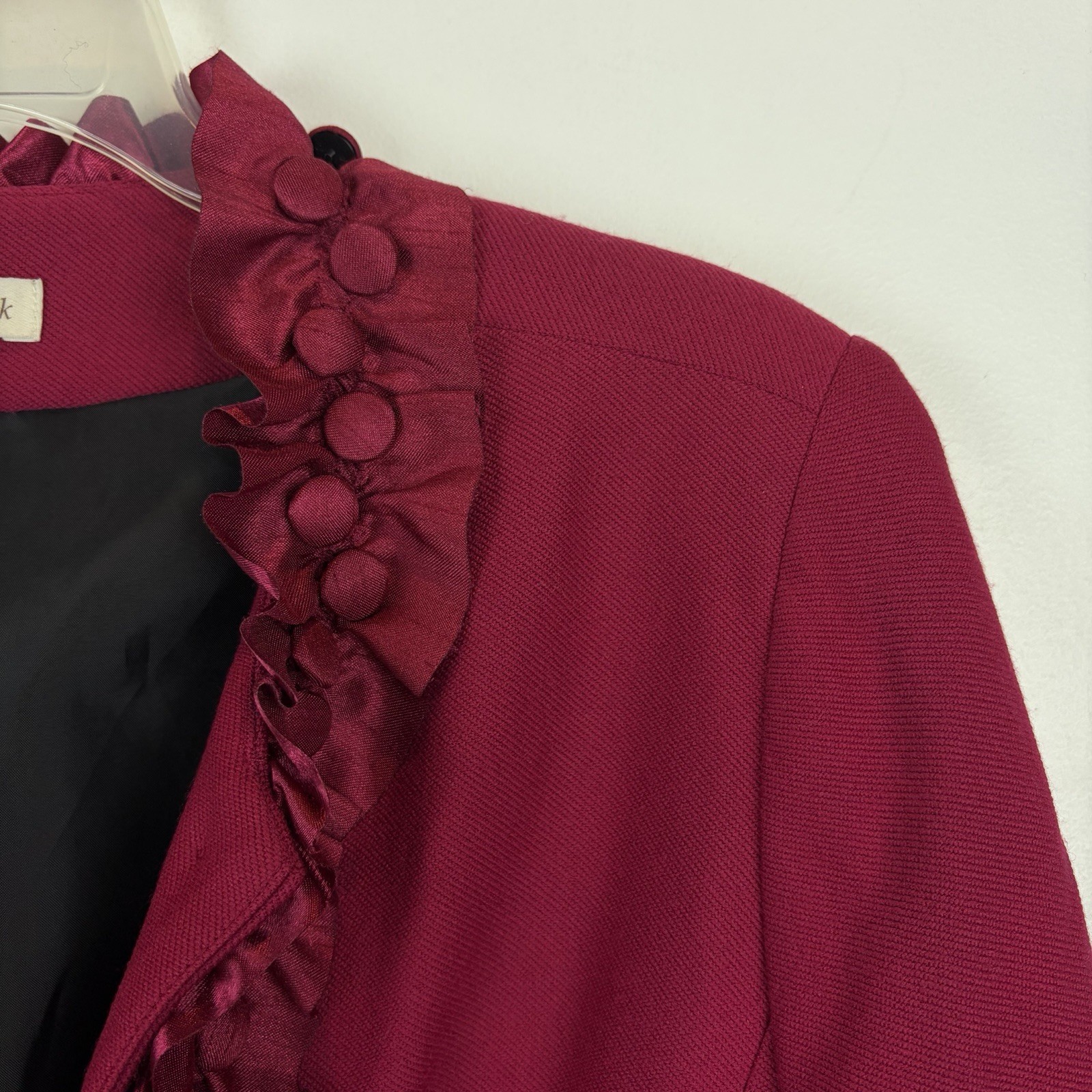 Coldwater Creek Blazer Womens 8 Red Ribbon Ruffle Jacket Feminine Office Career
