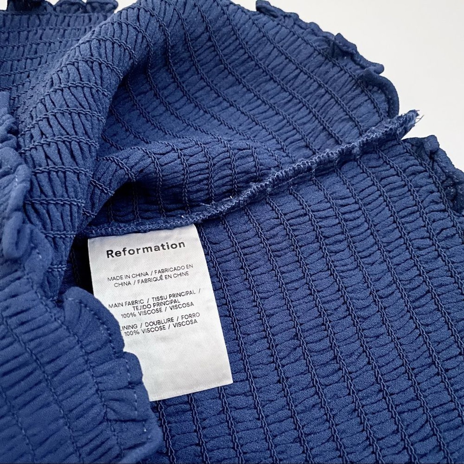 Reformation NWT $148 1X Pinto Smocked Long Puff Sleeves Top Es in Caspian Blue
