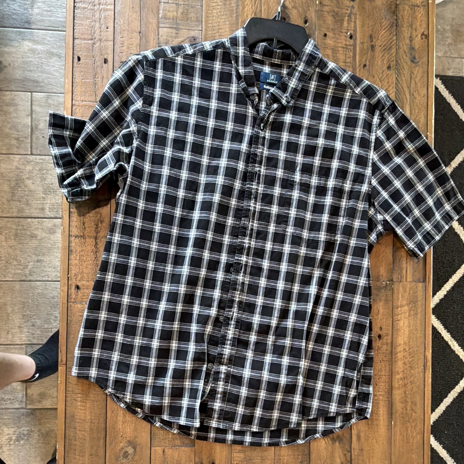George Men’s Classic Fit Black/White/Gray Plaid Woven Short Sleeve XL Shirt