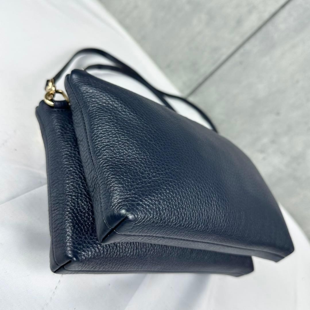 COACH Leather Shoulder Bag Layla Zipper Logo Embossed Navy