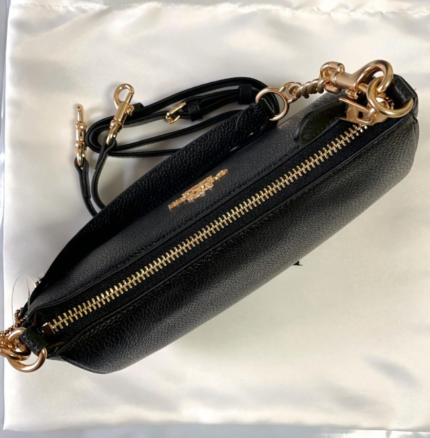 COACH CA209 TERI Shoulder Bag Hand Bag Black Refined Pebble Leather Outlet