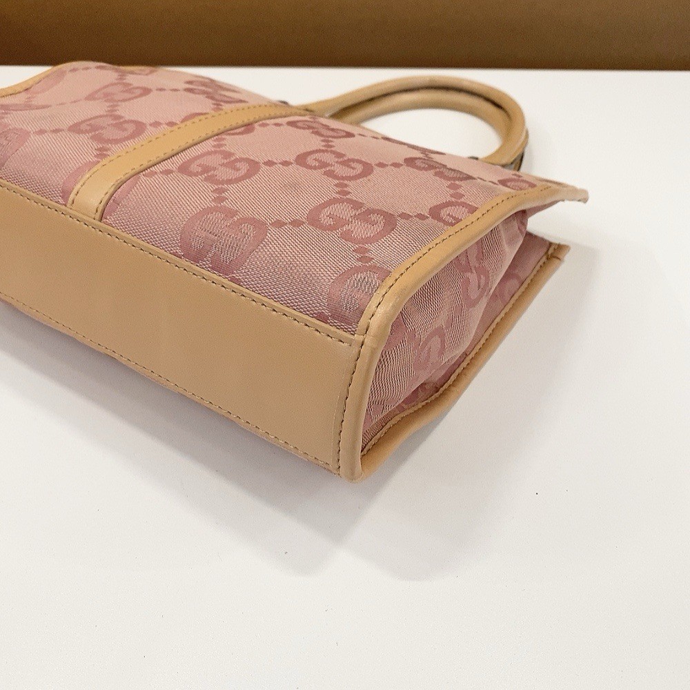 Authentic Vintage Gucci Pink GG Jackie Canvas Handbag Tote Top Handle Bag