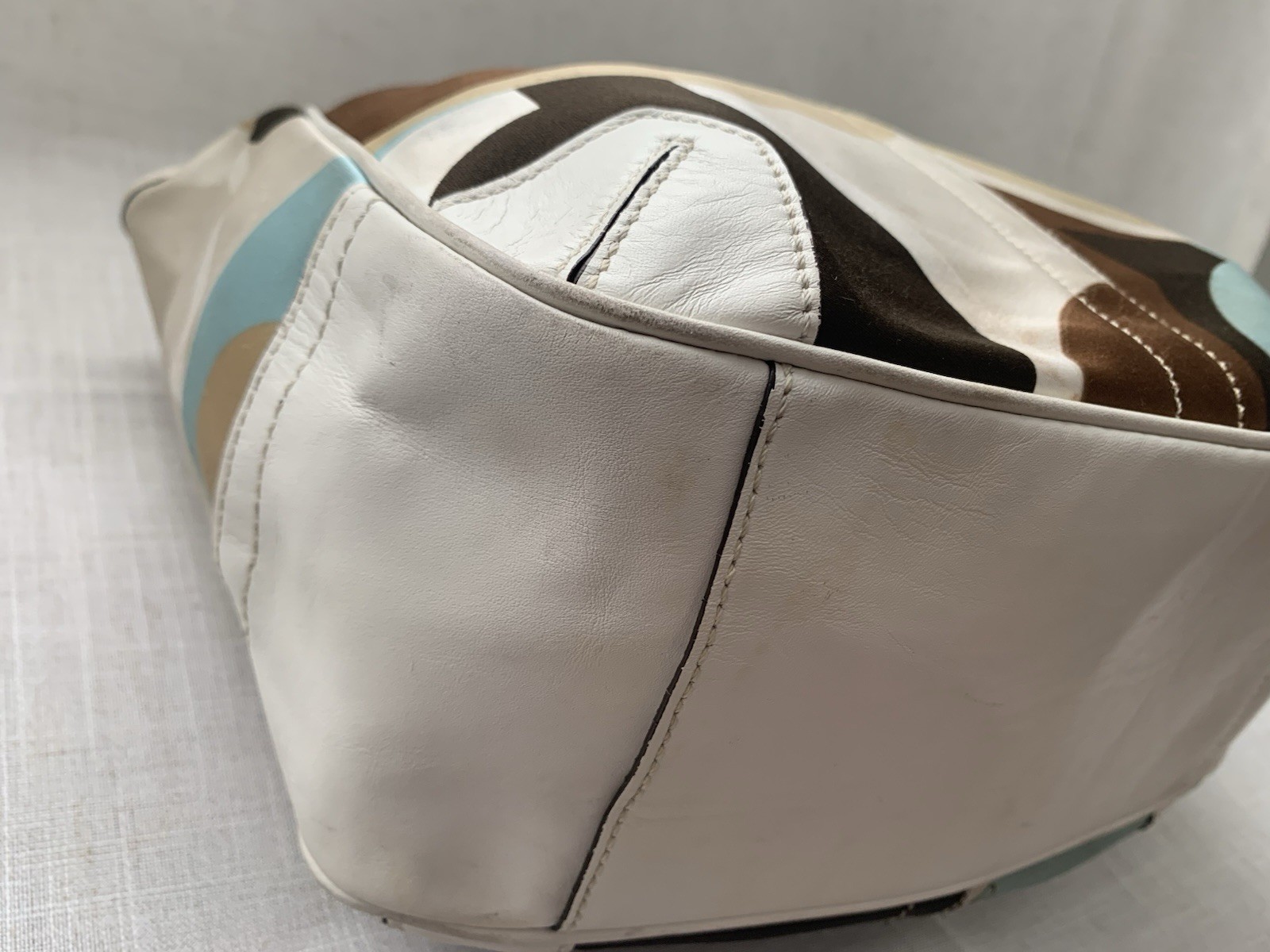 Coach Ergo 10783 Optic Scarf Print Satin Leather Tote Shoulder Bag Multicolor