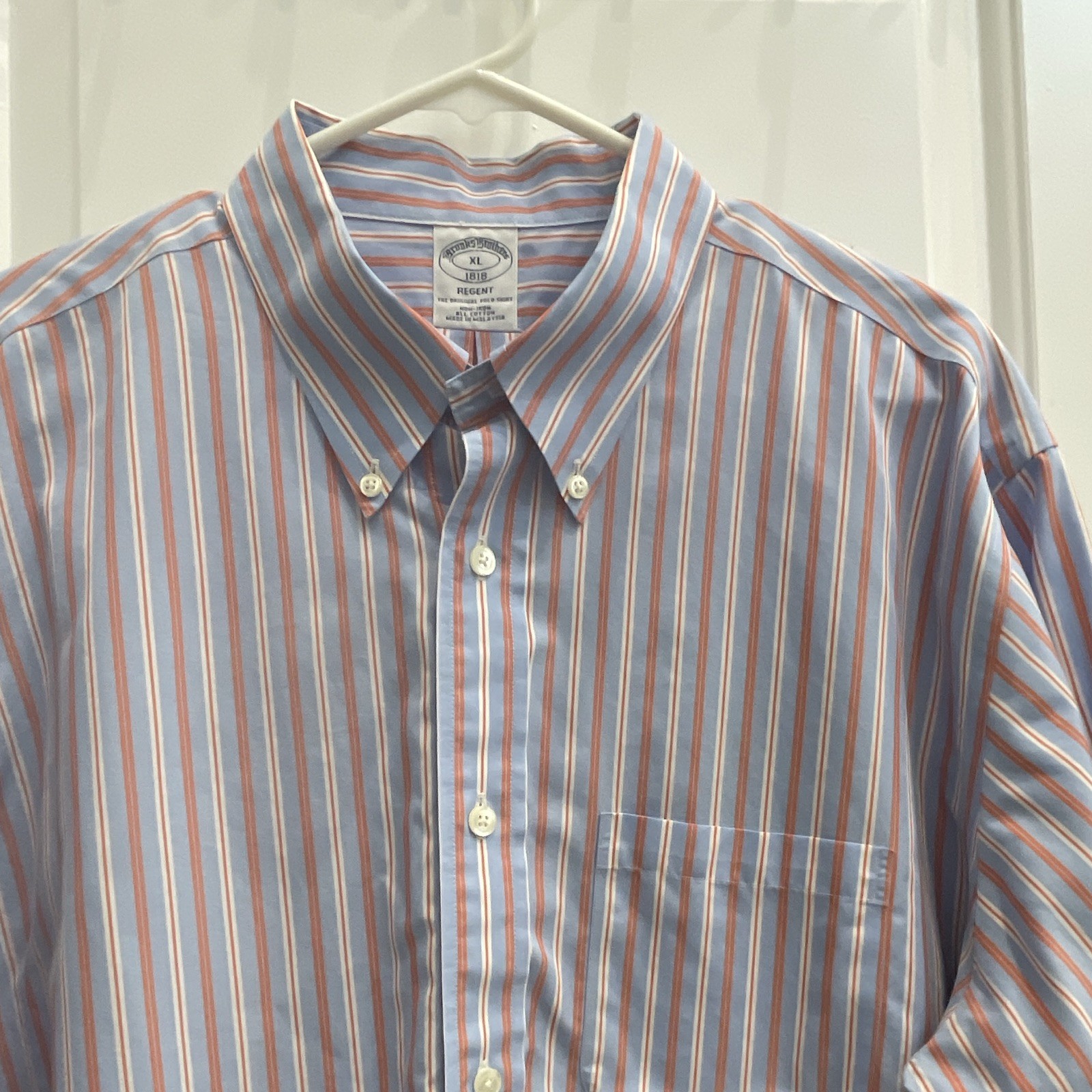 Brooks Brothers 1818 Regent XL Blue/Orange/White Striped Cotton Dress Shirt