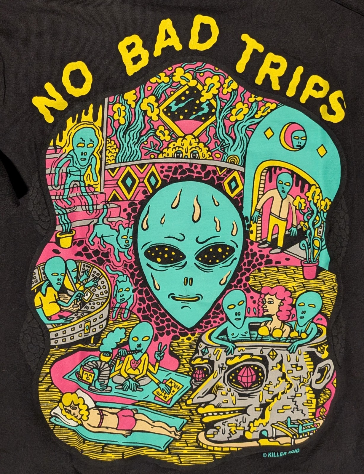 Killer Acid ‘No Bad Trips’ Long Sleeve T-Shirt Black w/ Psychedelic Alien Mens S