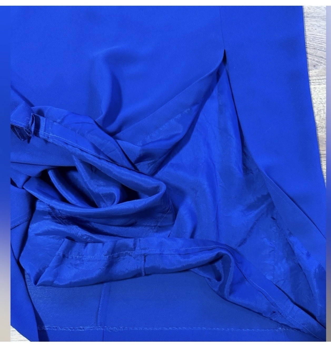 J.R. Nites by Caliendo Blue Maxi Dress Square Neck Lined Side Slit Zip 12
