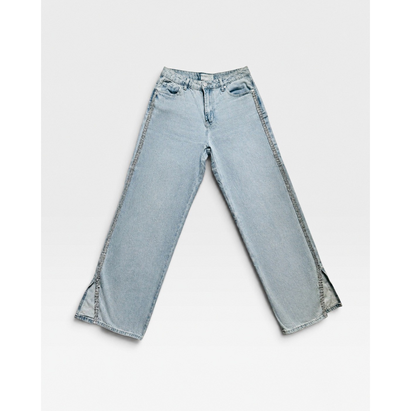 Ban Jara Women’s Jeans Size 11/29 Light Wash Wide Leg Rhinestone Side Slit Y2K