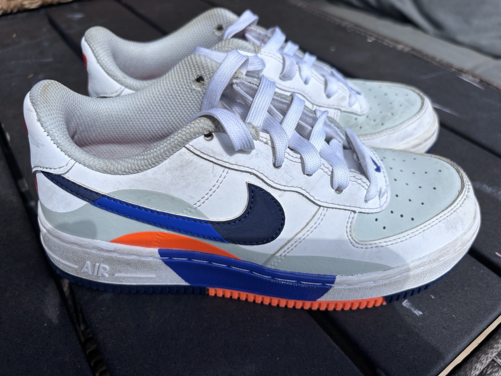 Nike Air Force 1 – Youth 3.5Y – Multi‑Color Blue/Orange/White – Good Condition