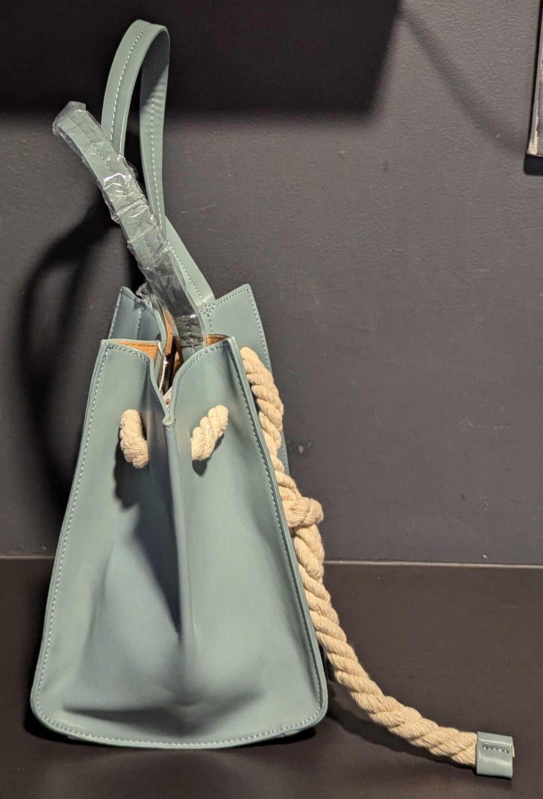 Melie Bianco Monica Mini Structured Top Handle Vegan Tote Shoulder Bag Blue NWT