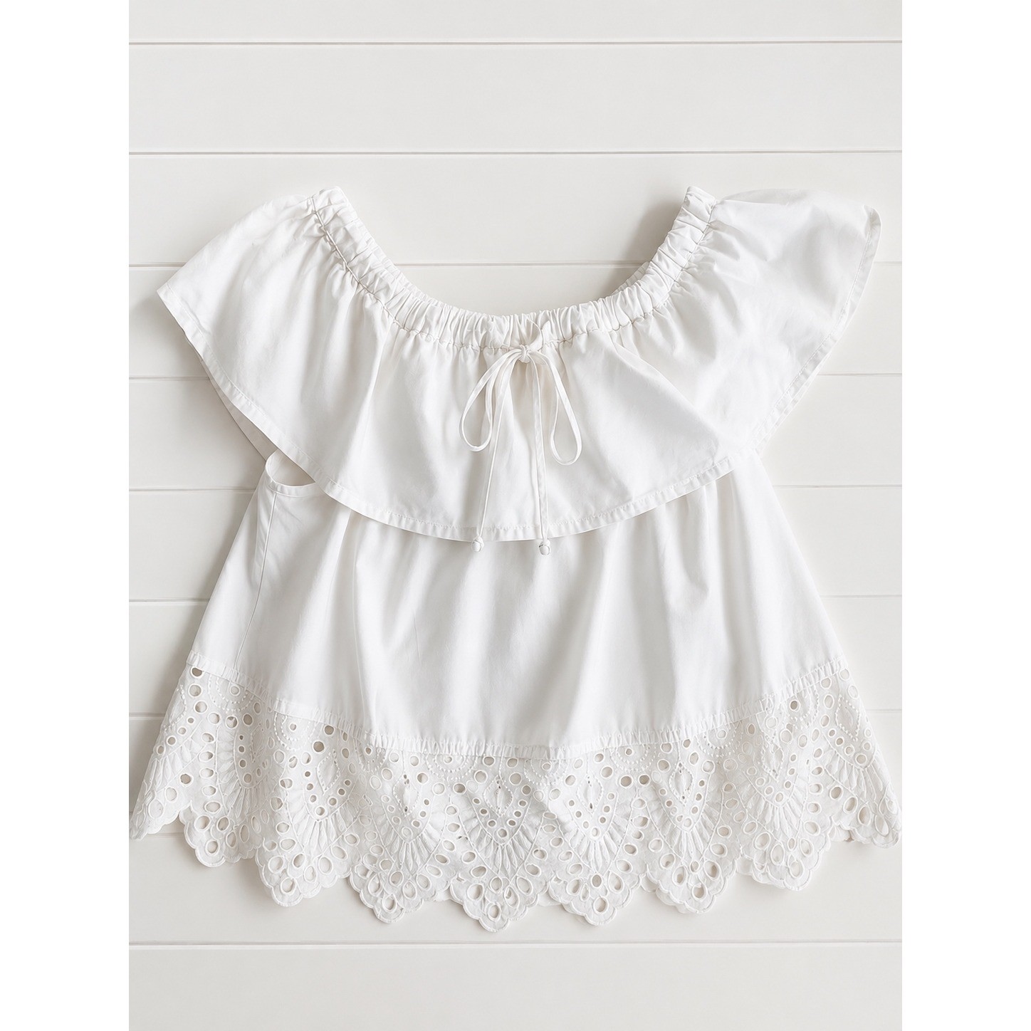 Made well Eyelet Lace Ruffle Crop Top Scalloped Boho grandmillineal French girl