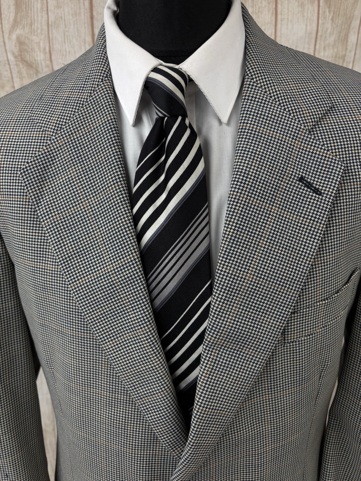 Mens 44 46 LONG Wool Blazer Jacket M&S St Michael Vintage Tweed Check Houndstoot