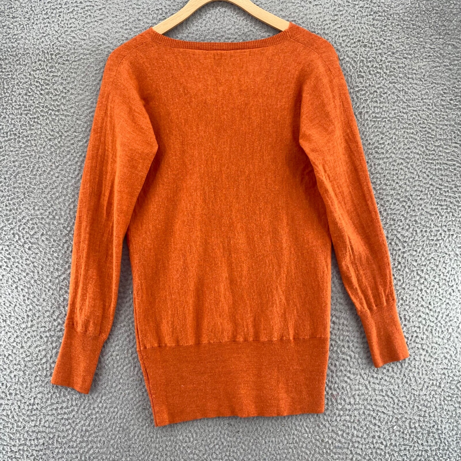 Talbots Sweater Women Medium Orange Pure Merino Wool Knit Tunic Cowl Pullover